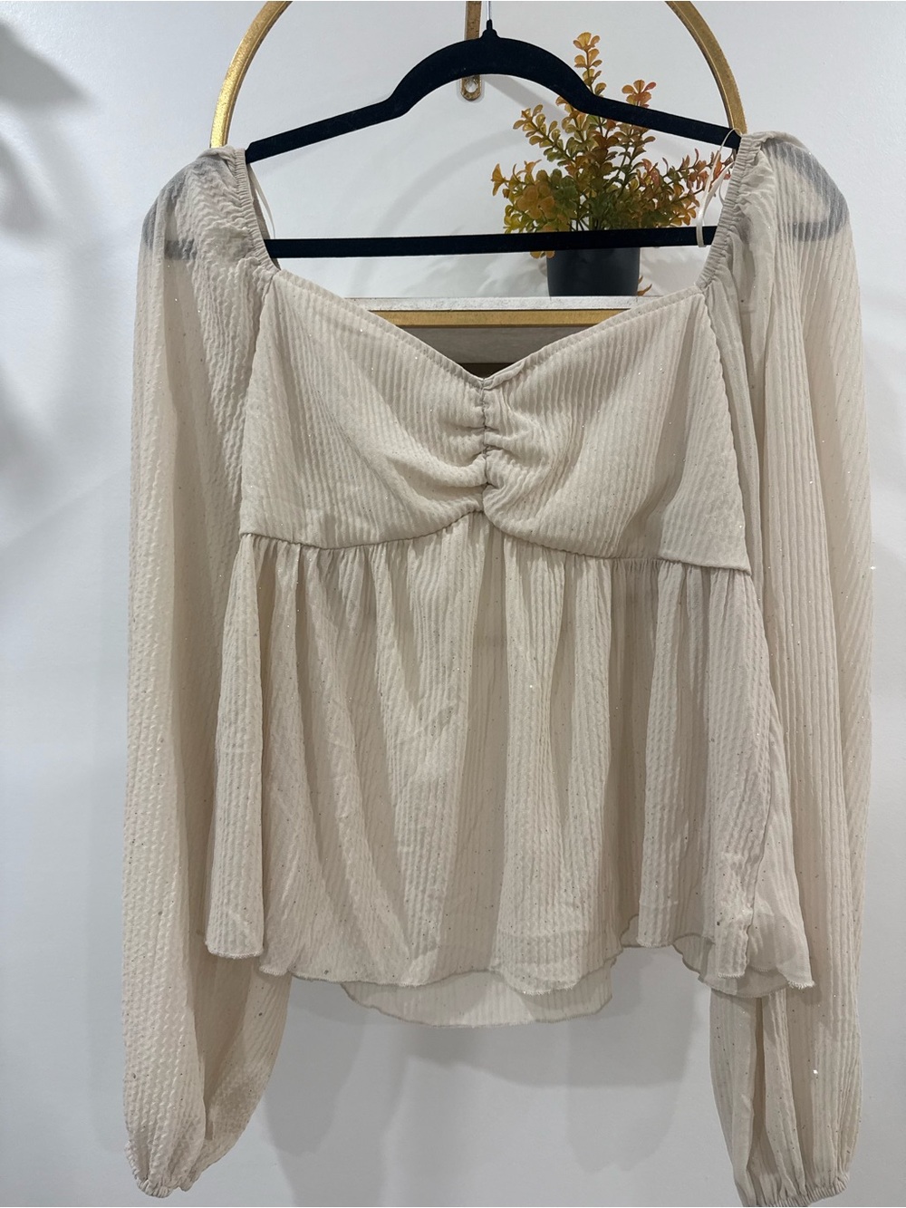 mine Cream Sheer Long-Sleeve Peasant Blouse